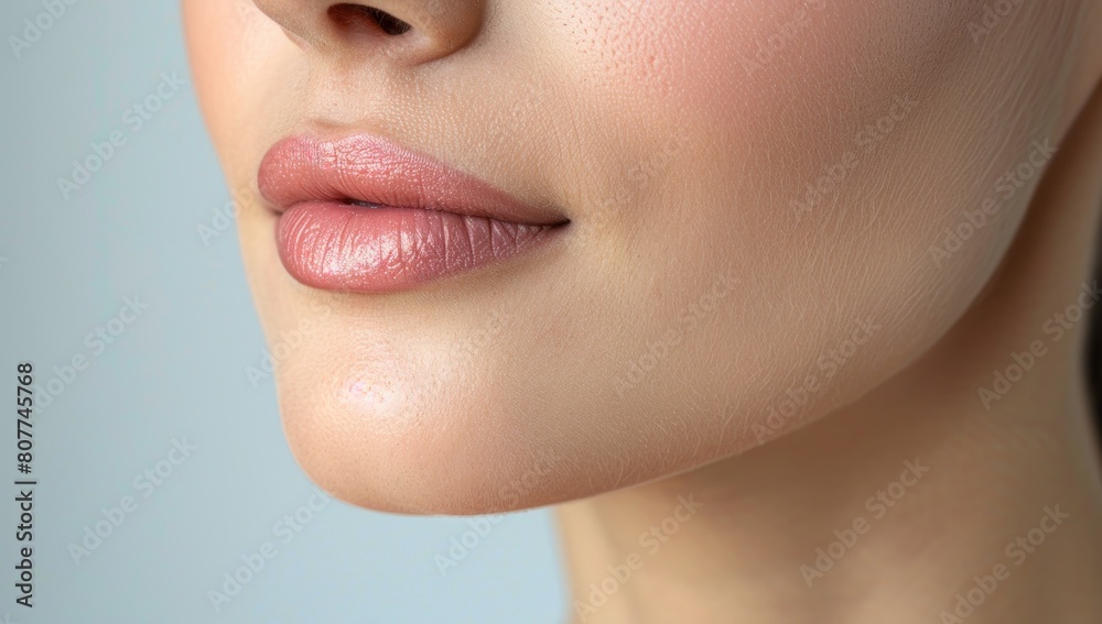 Obraz premium Soft focus image showcasing the subtle transformation of the chin's contour, hinting at the power of cosmetic injections to sculpt facial features.