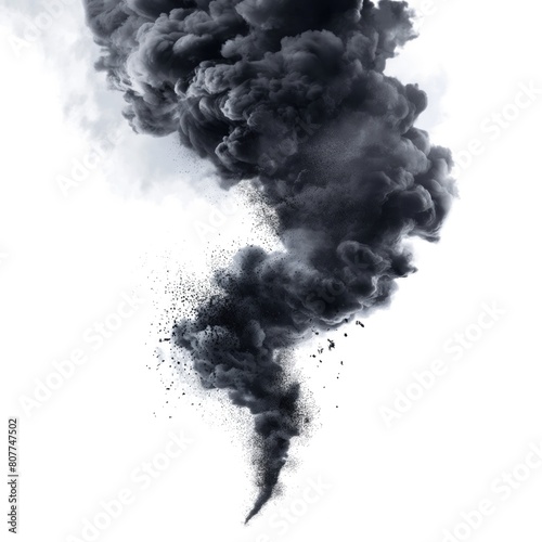 Black Tornado Cloud Against White Background, Powerful Natural Disaster