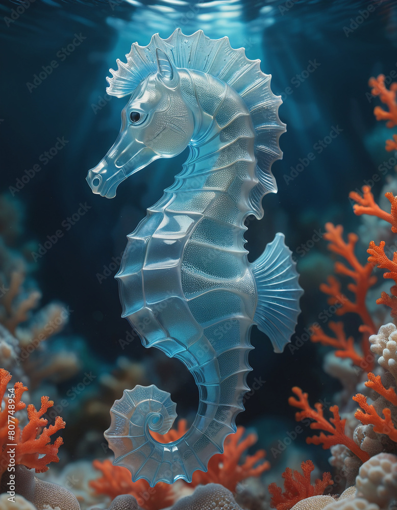 Blue sea horse under sea Blue sea horse under sea