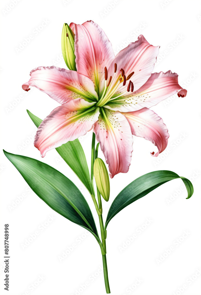 Fototapeta premium Pink lily flower on white background