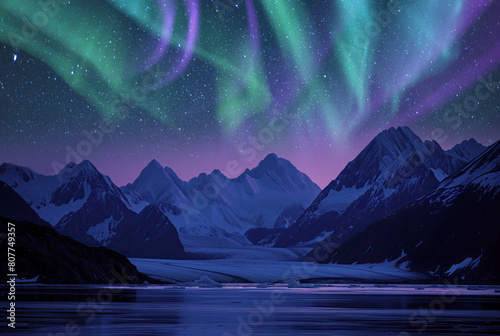 Alaska Glaciers Aurora and Milky Way Galaxy Serenity AI Generated
