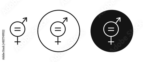 Male female gender balance sign set. Men and women equal sign for UI designs. photo
