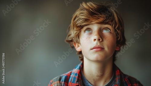 Young Boy With Blue Eyes Looking Up photo