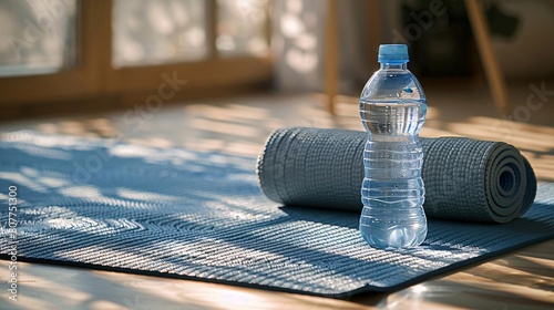 Start your day with a yoga session at home. Prepare your yoga mat and a bottle of water to stay hydrated photo