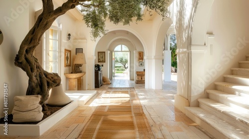Luxurious Mediterranean Villa  Bright Entrance Hall with Olive Tree