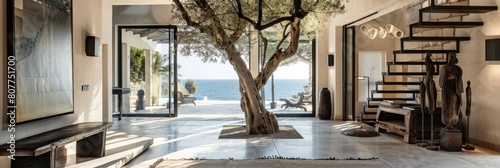 Luxurious Mediterranean Villa, Bright Entrance Hall with Olive Tree