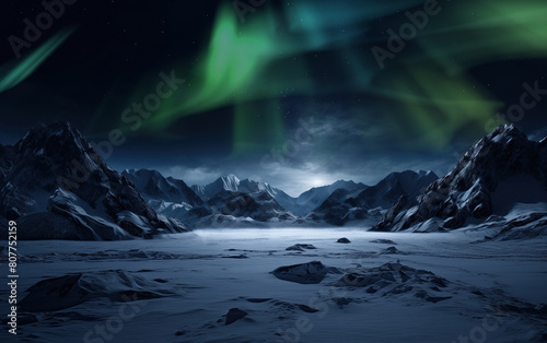 Antarctica Green Aurora Above Mountains AI Generated