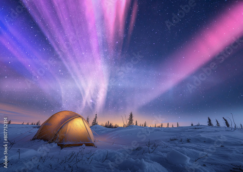 Canada Arctic Circle Tent and Aurora Dance AI Generated