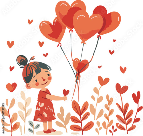Joyful Child with Heart Balloons
