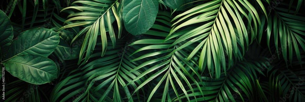 Tropical Palm Leaves. Summer Composition with Exotic Green Leaves