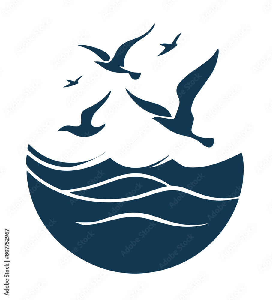 Naklejka premium Seagulls Flying Over Ocean Waves