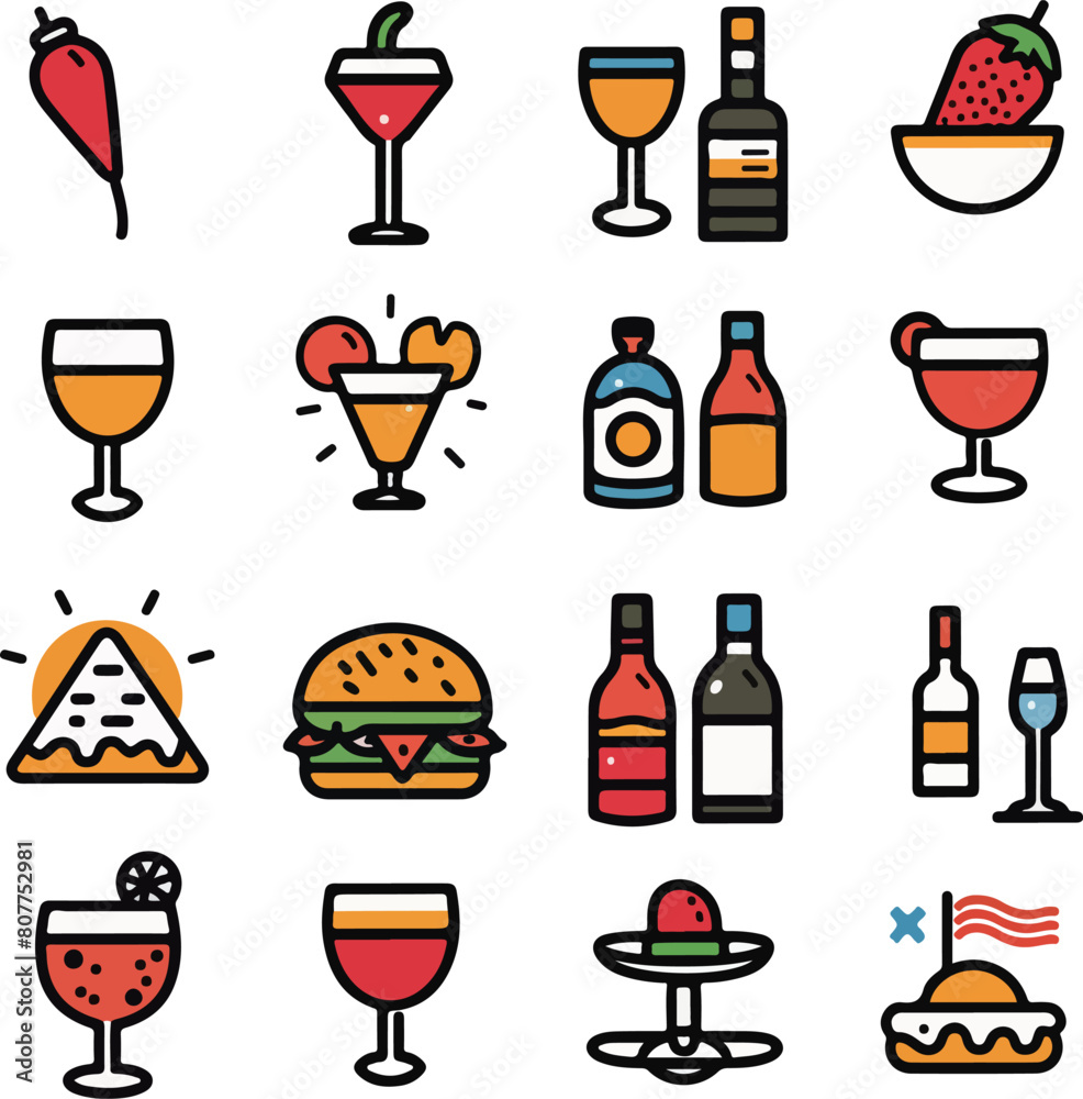 Colorful Food and Drink Icons Colorful Food and Drink Icons
