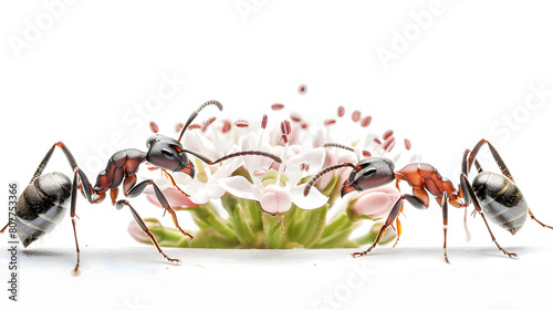 Ants inadvertently aiding in pollination while foraging for nectar and pollen isolated on white background, photo, png  © Pixel Prophet