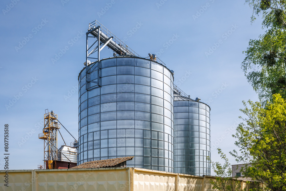 silos granary elevator on agro-industrial complex with seed cleaning and drying line for grain storage