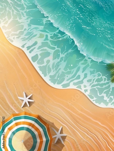 Vector illustration golden sands and beach, Top view for promoting summer sales.