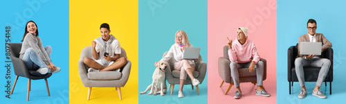 Collage of people sitting i...