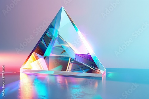 3d futuristic giant glass prism triangle digital lights,, digital spectrum wave, white background, technology effect, perspective, depth of field, minimal style, octane render 