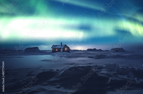 North Pole Cabin and Aurora Delights AI Generated © lovemushroom
