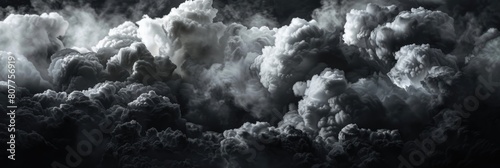 Black Clouds. White Fluffy Clouds on Isolated Black Background