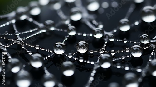 Closeup of drops on a spider web 
