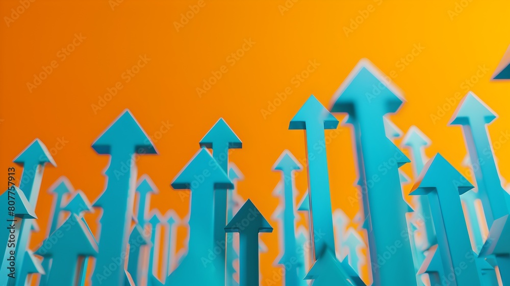 Multiple blue arrows pointing upward against an orange background. Concept of growth and success. Bright and vibrant, suitable for business and motivational uses. AI Multiple blue arrows pointing upward against an orange background. Concept of growth and success. Bright and vibrant, suitable for business and motivational uses. AI
