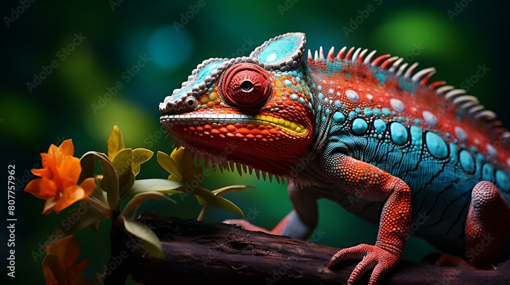 Obraz premium Chameleon Blending on a Forest Branch