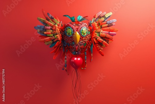 Minimal balloon 3D image of heart shape Quetzalcoatl Mexican god feathered