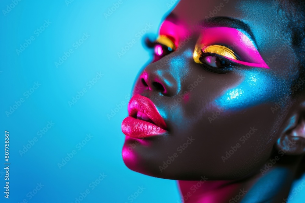 High fashion studio portrait of a young African American woman, beautiful makeup, luxurious style. High fashion studio portrait of a young African American woman, beautiful makeup, luxurious style.