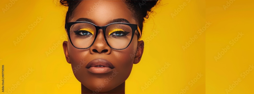 High fashion studio portrait of a young African American woman, beautiful makeup, luxurious style. High fashion studio portrait of a young African American woman, beautiful makeup, luxurious style.