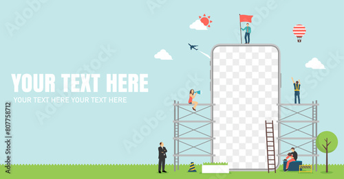 Vector banner illustration with smartphone motif (design space on smartphone screen)