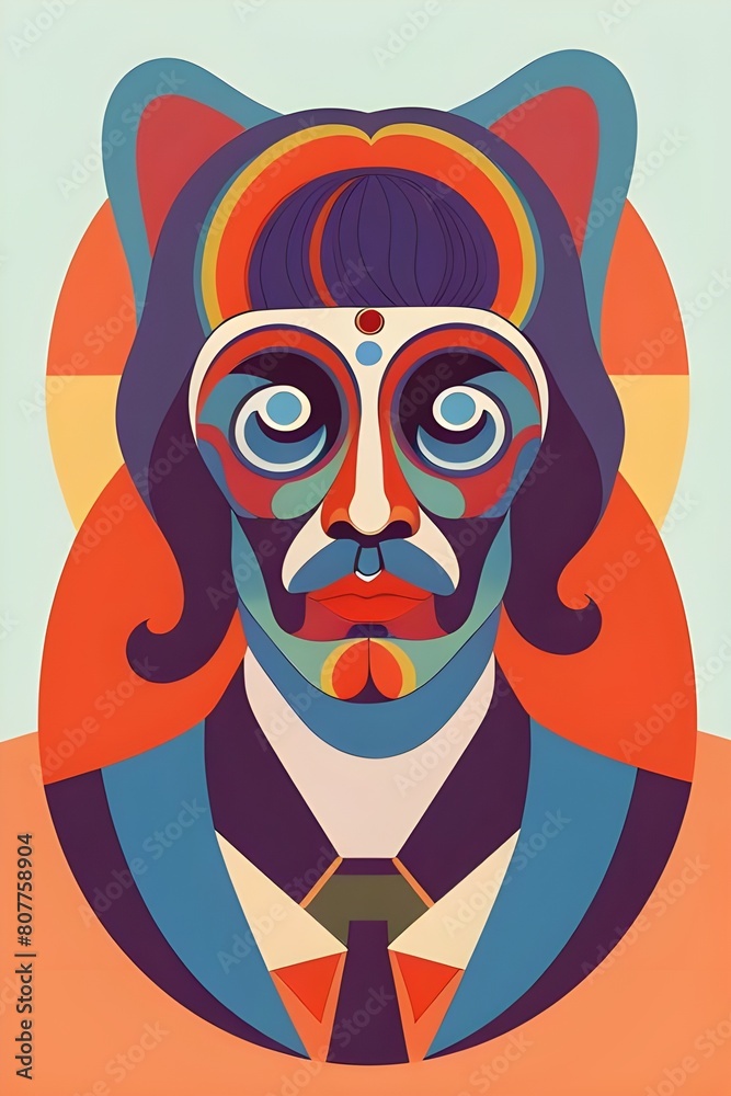 a psychedelic rock and roll music gig poster from the 1970s featuring a strange man with serious look on his face a psychedelic rock and roll music gig poster from the 1970s featuring a strange man with serious look on his face