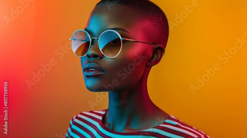 High fashion studio portrait of a young African American woman, beautiful makeup, luxurious style.