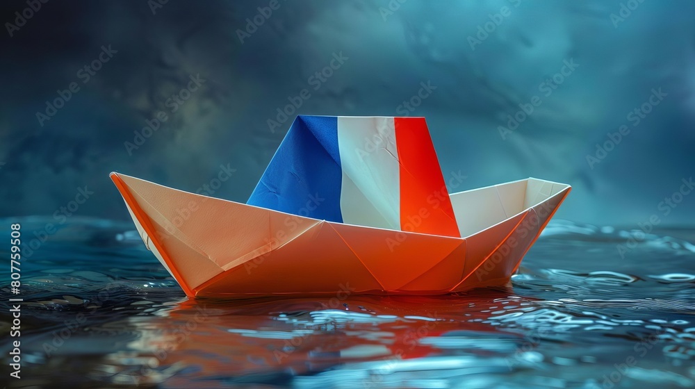 Paper boat with flag of France shipping on financial news