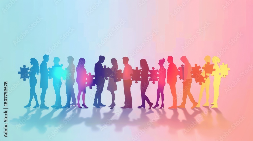 custom made wallpaper toronto digitalColorful puzzle pieces form the silhouette of diverse business people