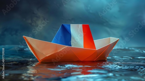 Paper boat with flag of France shipping on financial news ©  Green Creator