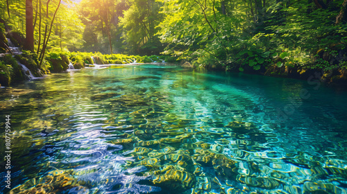 Deep forest stream with crystal clear water