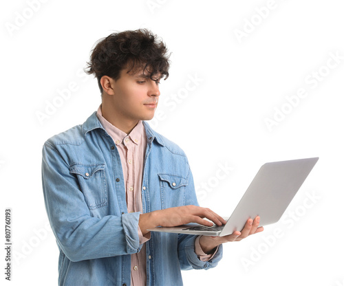 Male student using laptop o...