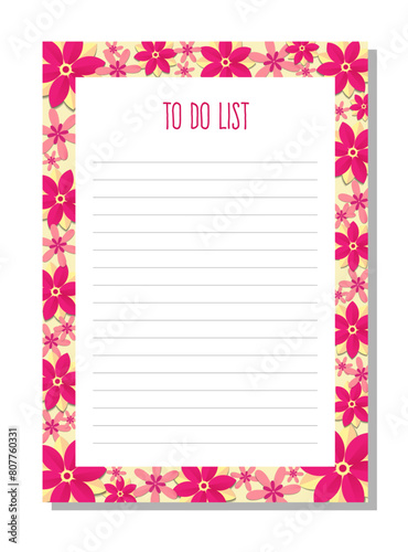 Planner, to do list, organizer with flowers, leaves, bouquet.