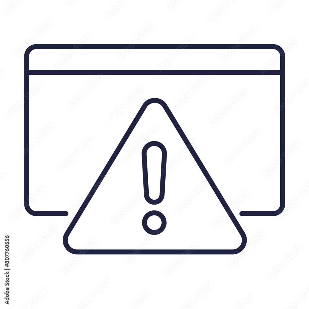 Danger warning icon. Software error message. Exclamation mark line symbol. System error alert on a computer screen. Risk sign. Editable vector stroke. Pixel Perfect. Danger warning icon. Software error message. Exclamation mark line symbol. System error alert on a computer screen. Risk sign. Editable vector stroke. Pixel Perfect.