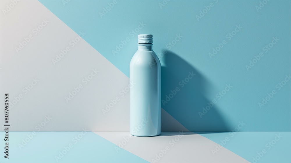 Bottle mockup background, clean and simple design with single blue bottle on blue background, packaging plastic product pure refreshment Bottle mockup background, clean and simple design with single blue bottle on blue background, packaging plastic product pure refreshment