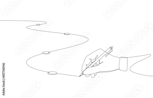 Continuous one line drawing of businessman drawing line with checkpoints, workflow, project progress, or milestone of success concept, single line art.