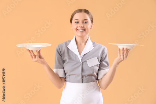 Beautiful young waitress wi...