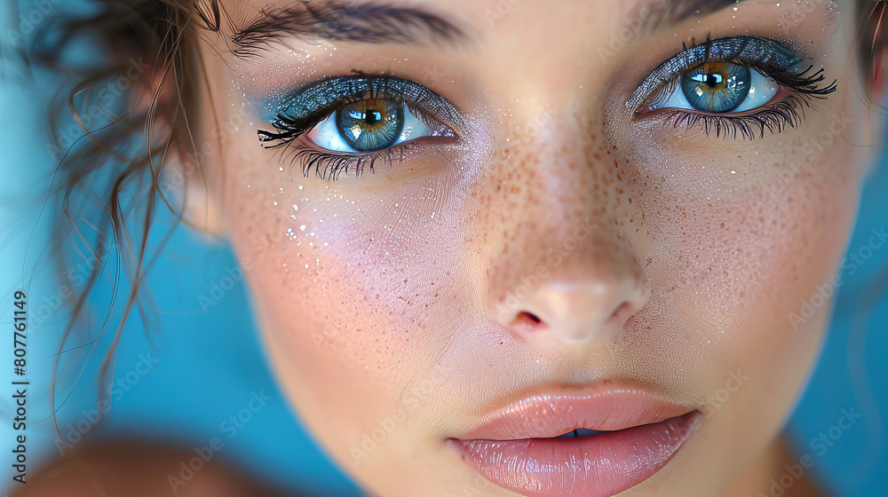 Fototapeta premium Serene beauty with blue eye makeup