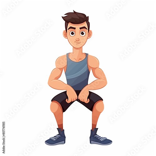 Front view fit man training cartoon Style vector illustration