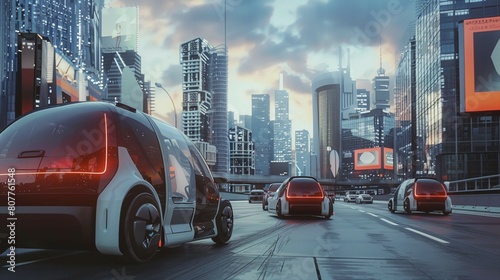 city bus and traffic, A self-driving car-sharing service providing on-demand transportation and reducing traffic congestion in urban areas. photo