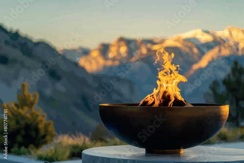 fire in the garden in mountains