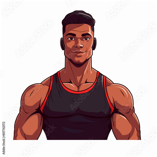 Front view fit man training cartoon Style vector illustration