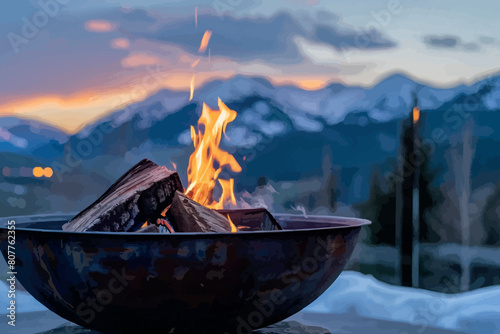 fire in the garden in mountains