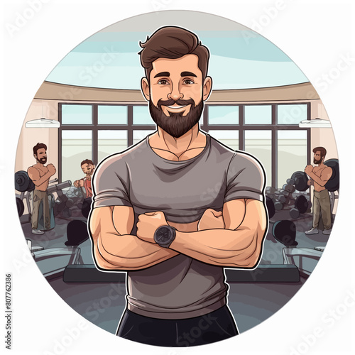 Front view fit man training cartoon Style vector illustration