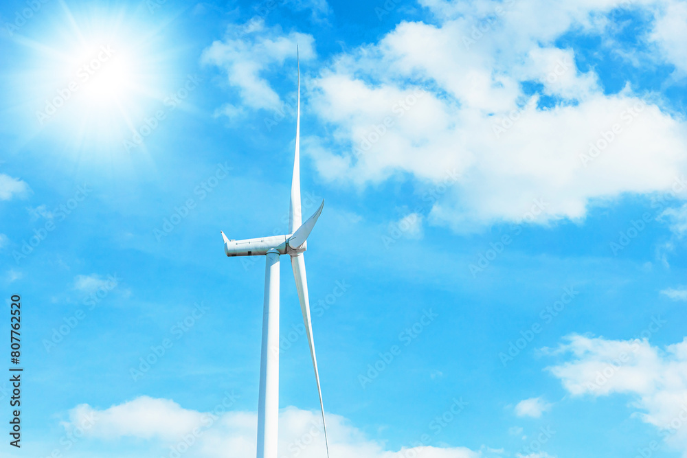 wind turbine clean power electricity power generator on blue sunny summer sky background wind turbine clean power electricity power generator on blue sunny summer sky background